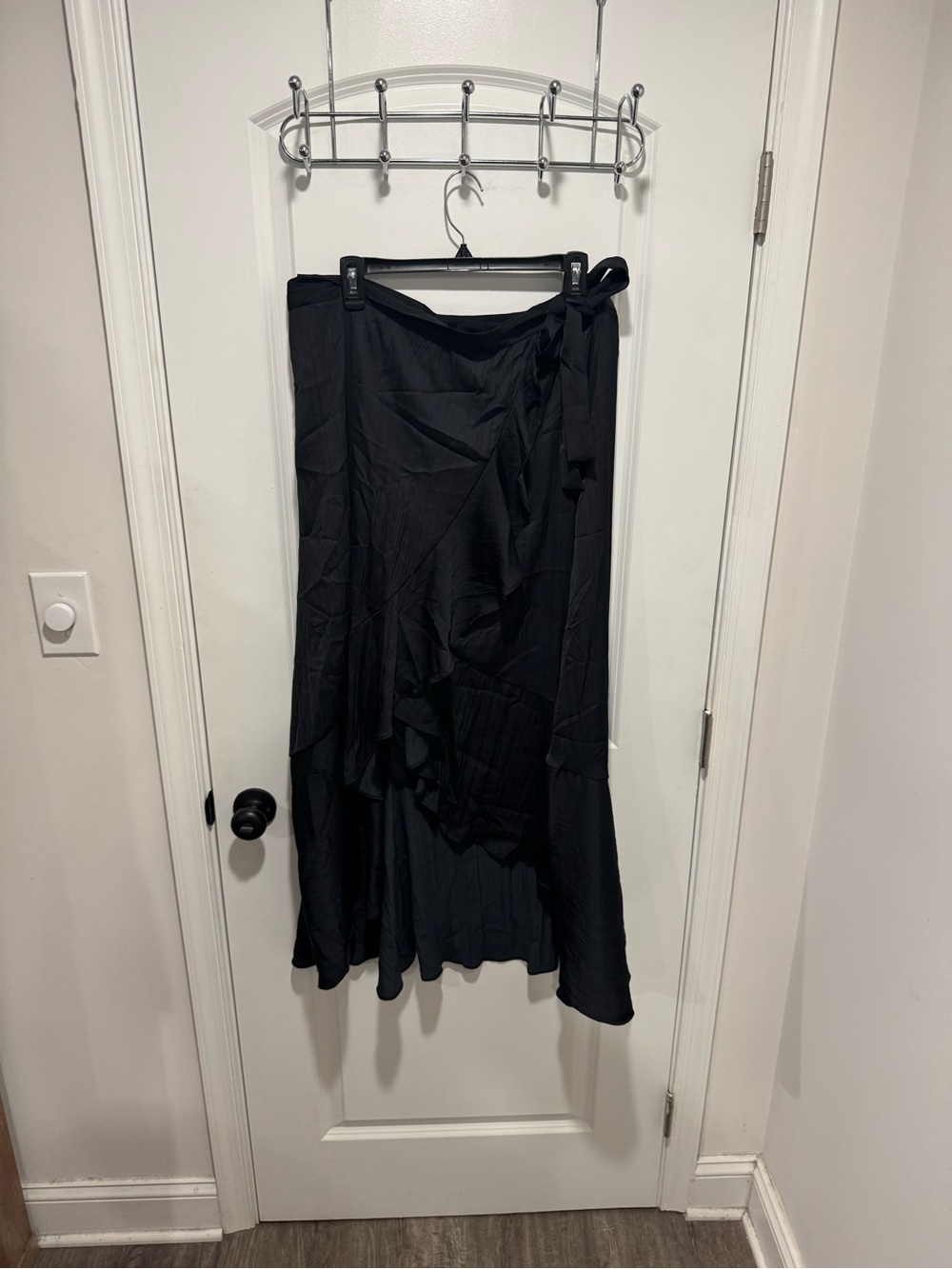 Maeve Black Wrap Maxi Skirt with Ruffle Detail